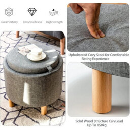 Modern Round Footstool With Removable Tray - Perfect For Living Room & Bedroom - thumbnail 5