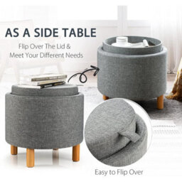 Modern Round Footstool With Removable Tray - Perfect For Living Room & Bedroom - thumbnail 4