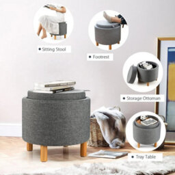 Modern Round Footstool With Removable Tray - Perfect For Living Room & Bedroom - thumbnail 3