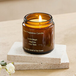 Living And Home Eco-Friendly Long-Lasting Fragrance Lemon And Rose Scented Natural Soy Wax Candle In Tan Glass Jar With Screw Cap - thumbnail 2