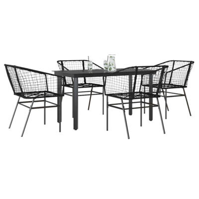 Berkfield 5 Piece Garden Dining Set Black Poly Rattan Glass - image 1