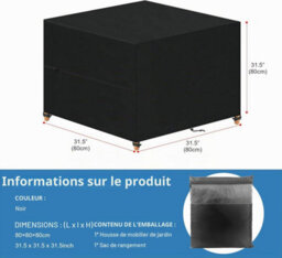 Outdoor Garden Furniture Cover 80X80X80Cm - Waterproof, Uv And Windproof Protective Tarpaulin For Table - thumbnail 2