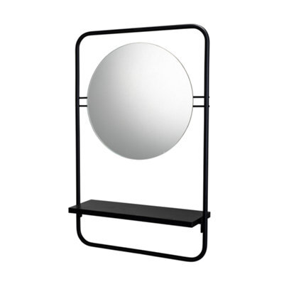 Croydex Furtzon Matt Black Round Wall-Mounted Any Room Mirror (H)64.2Cm (W)12Cm - image 1