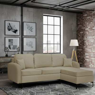 Venice L Corner Sofa Bed With Bonnell Spring Metal Legs Wooden Frame Dl Mechanism Storage 225X172X78X96 Cm Beige Right - image 1
