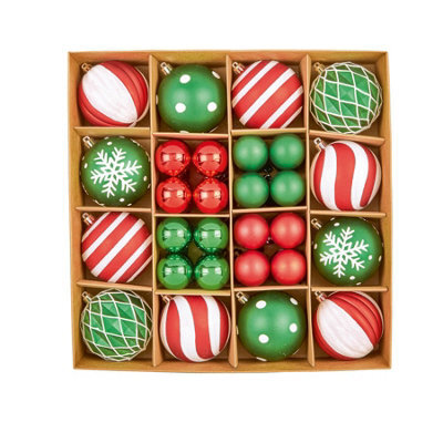 Premier Decorations Limited Premier - 44 Piece Multi Finish Red, Green And White Baubles, Boxed