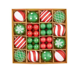 Premier Decorations Limited Premier - 44 Piece Multi Finish Red, Green And White Baubles, Boxed