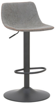 Lamboro Antico Faux Leather Kitchen Bar Stool, Matt Black Stem & Base, Adjustable Gas Lift With Backrest, Breakfast Bar Stool - Grey - image 1