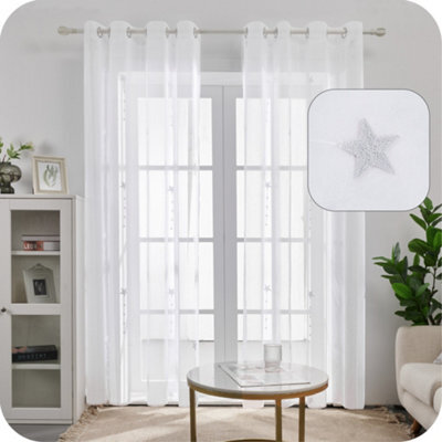 Deconovo Linen Effect Embroidered Voile Curtains Eyelets Sheer Curtains Home Decorative Net Curtains 55 X 72 Inch White 1 Pair