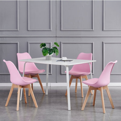 MCC Direct Set Of 4 Dining Chairs With Solid Wooden Legs And Seat Cushion Pads In Pink- Eva By Mcc - image 1