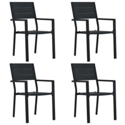 Garden Chairs 4 Pcs Black Hdpe Wood Look - thumbnail 1