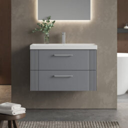 Balterley Belvide Partial Fluted 2 Drawer Wall Hung Vanity Unit With 1 Tap Hole Thin-Edge Basin- 800mm - Satin Grey - thumbnail 2