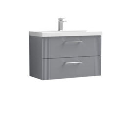 Balterley Belvide Partial Fluted 2 Drawer Wall Hung Vanity Unit With 1 Tap Hole Thin-Edge Basin- 800mm - Satin Grey