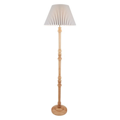 First Choice Lighting Julian - Natural Wood 161Cm Floor Lamp With Striped Linen Shade - image 1
