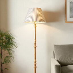 First Choice Lighting Julian - Natural Wood 161Cm Floor Lamp With Striped Linen Shade - thumbnail 9
