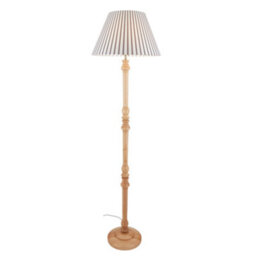 First Choice Lighting Julian - Natural Wood 161Cm Floor Lamp With Striped Linen Shade - thumbnail 4