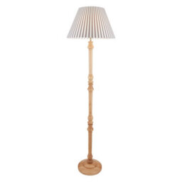 First Choice Lighting Julian - Natural Wood 161Cm Floor Lamp With Striped Linen Shade