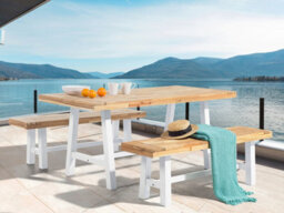 Beliani Garden Dining Table Scania 170 Cm 80 Cm Acacia Wood White - thumbnail 2