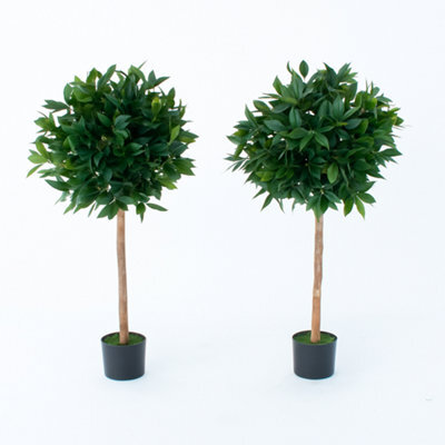 Greenbrokers Artificial Bay Trees (Set Of 2) With Real Wood Trunk, Natural Leaf And Brown Berries 4Ft/120 Cm - image 1