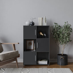 Urbn-Living Urbnliving 91Cm Height 6 Cube Bookcase Black Wood Door Metal Handle Display Storage Shelf - thumbnail 1