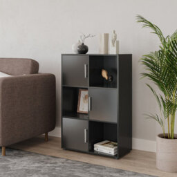 Urbn-Living Urbnliving 91Cm Height 6 Cube Bookcase Black Wood Door Metal Handle Display Storage Shelf - thumbnail 2