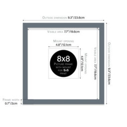 "8X8"" Grey Picture Frame - 8X8"" Square Frame With 5X5"" Mount For 8X8""/5X5"" Pictures Luxurious Style Room Decor, 1 Pack" - thumbnail 2