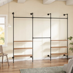 Sobuy Coat Rack With 6 Shelves And Dual Hanging Bars 104.3X18.9X86.6 Inch Load Capacity 120 Kg Kls19-Sch - Black - thumbnail 5