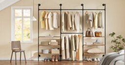 Sobuy Coat Rack With 6 Shelves And Dual Hanging Bars 104.3X18.9X86.6 Inch Load Capacity 120 Kg Kls19-Sch - Black - thumbnail 8
