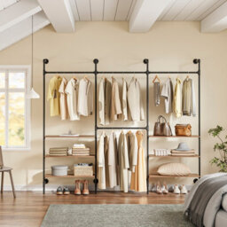 Sobuy Coat Rack With 6 Shelves And Dual Hanging Bars 104.3X18.9X86.6 Inch Load Capacity 120 Kg Kls19-Sch - Black - thumbnail 6