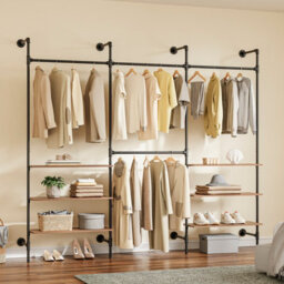 Sobuy Coat Rack With 6 Shelves And Dual Hanging Bars 104.3X18.9X86.6 Inch Load Capacity 120 Kg Kls19-Sch - Black - thumbnail 1