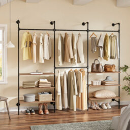 Sobuy Coat Rack With 6 Shelves And Dual Hanging Bars 104.3X18.9X86.6 Inch Load Capacity 120 Kg Kls19-Sch - Black - thumbnail 7