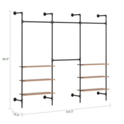 Sobuy Coat Rack With 6 Shelves And Dual Hanging Bars 104.3X18.9X86.6 Inch Load Capacity 120 Kg Kls19-Sch - Black - thumbnail 2