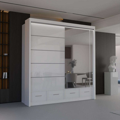 Sliding Wardrobes 4 u LTD Sliding Wardrobes 4U Bradford Modern High Gloss Sliding Door Wardrobe In 3 Colors & Sizes - (White - W2080mm, H2200mm) - image 1