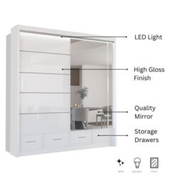Sliding Wardrobes 4 u LTD Sliding Wardrobes 4U Bradford Modern High Gloss Sliding Door Wardrobe In 3 Colors & Sizes - (White - W2080mm, H2200mm) - thumbnail 3