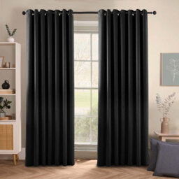 Ameha Plain Thermal Thick Insulated Curtain Black Blackout Eyelet Curtain For Living Room 90''x72'' Pair With Tie Backs - thumbnail 1