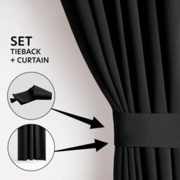 Ameha Plain Thermal Thick Insulated Curtain Black Blackout Eyelet Curtain For Living Room 90''x72'' Pair With Tie Backs - thumbnail 5