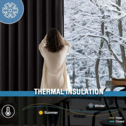 Ameha Plain Thermal Thick Insulated Curtain Black Blackout Eyelet Curtain For Living Room 90''x72'' Pair With Tie Backs - thumbnail 4