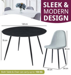 Hallowood Furniture Cullompton Large Round Black Dining Table (1.2M) With 4 Chairs (Cha502-Sgy) - thumbnail 3