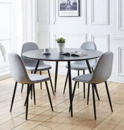 Hallowood Furniture Cullompton Large Round Black Dining Table (1.2M) With 4 Chairs (Cha502-Sgy)