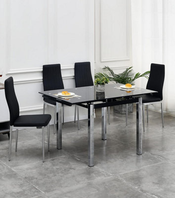 Furnizone UK Piccolo 4-Seater Extending Dining Table And 4 Monza Black Faux Leather Chairs - image 1