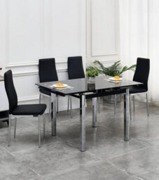 Furnizone UK Piccolo 4-Seater Extending Dining Table And 4 Monza Black Faux Leather Chairs - thumbnail 1