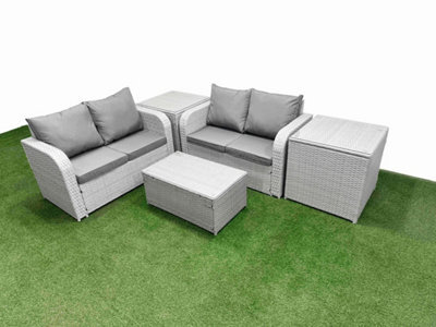 Fimous 4 Seater Outdoor Love Sofa Set Rattan Garden Furniture Set Rectangular Coffee Table 2 Side Tables Light Grey - image 1