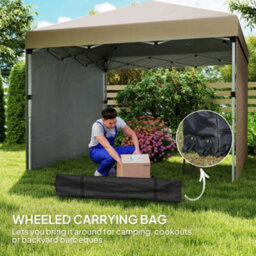 Outsunny 3X3 (M) Pop Up Gazebo Party Tent W/ 2 Sidewalls, Weight Bags Khaki - thumbnail 8