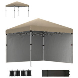 Outsunny 3X3 (M) Pop Up Gazebo Party Tent W/ 2 Sidewalls, Weight Bags Khaki - thumbnail 2