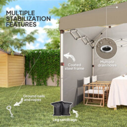 Outsunny 3X3 (M) Pop Up Gazebo Party Tent W/ 2 Sidewalls, Weight Bags Khaki - thumbnail 7