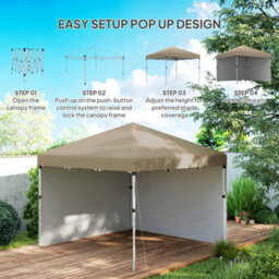 Outsunny 3X3 (M) Pop Up Gazebo Party Tent W/ 2 Sidewalls, Weight Bags Khaki - thumbnail 5