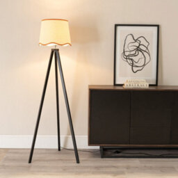 Valuelights Barbro Black Tripod Floor Lamp With Rust Trim Scallop Shade And Bulb - thumbnail 1