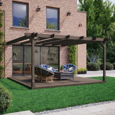 Rutland County Garden Furniture Wall Mounted Double Premium Pergola And Decking Kit - Wood - L300 X W300 X H270 Cm - Rustic Brown - image 1