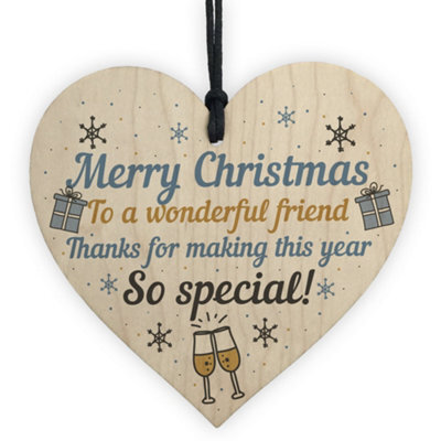 Red Ocean Handmade Christmas Gift For Friend Friendship Thank You Gift Wooden Hanging Heart Bauble Tree Decoration - image 1