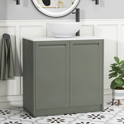 Royal Bathrooms Royal Bathroom Elmore 800mm Matt Green Freestanding Bathroom Vanity Unit 2 Door Plain White Worktop With Breeze Basin - image 1