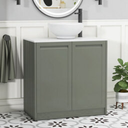 Royal Bathrooms Royal Bathroom Elmore 800mm Matt Green Freestanding Bathroom Vanity Unit 2 Door Plain White Worktop With Breeze Basin - thumbnail 1